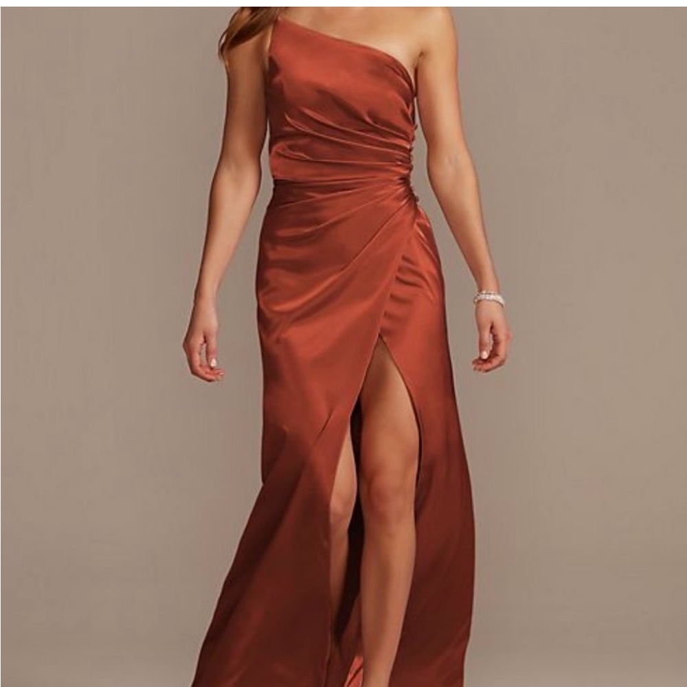 David's Bridal One-Shoulder Rust Dress